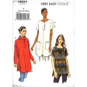 Very Easy Vogue V8924 Misses XS to M Tunic Tops Uncut Sewing Pattern